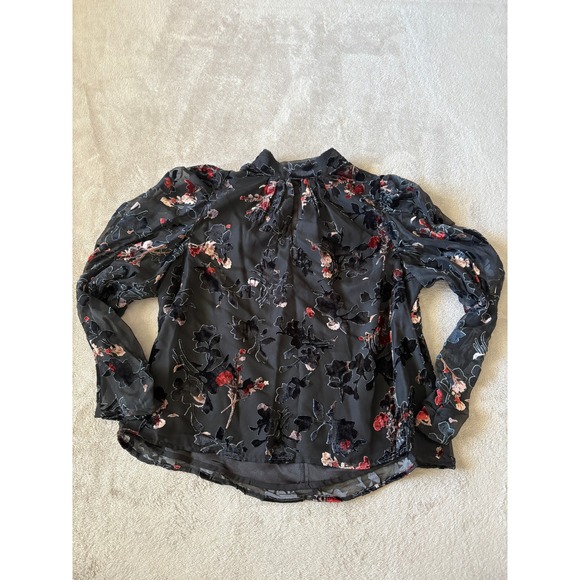 French Connection Floral Velvet Burnout‎ Blouse Mock Neck Long Sleeve Top - Picture 1 of 8